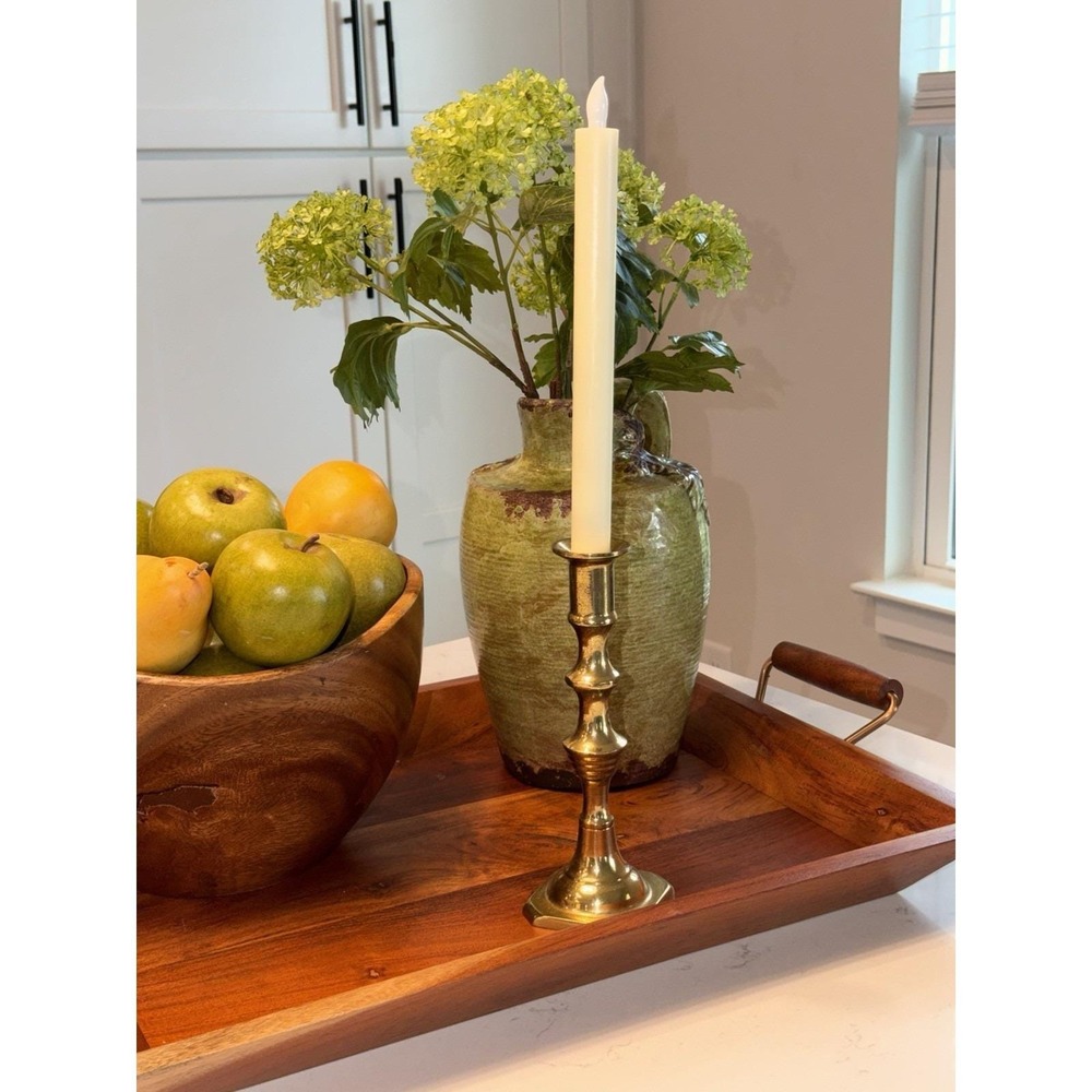 Vintage Solid Brass Candlestick Holder 7" Turned Baluster English Colonial Decor